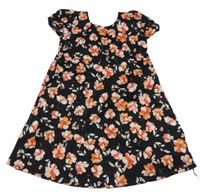 Čierne kvetované plátenné šaty s golierikom