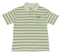 Bílo-zelené pruhované polo tričko s výšivkou H&M