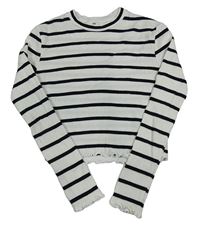 Bielo-čierne pruhované rebrované crop tričko H&M