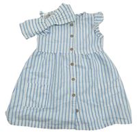 2set - Bílo-modré pruhované propínací šaty + čelenka s mašlí Primark