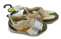 Nové - Krémovo-khaki-medové koženkové botasky Primark vel. 24