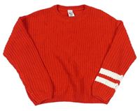 Červený crop sveter s bielým pruhom C&A