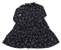 Čierno-fialové kvetované ľahké šaty s golierikom page