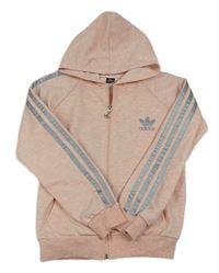 Světlerůžová melírovaná propínací mikina s logem a kapucí - Adidas