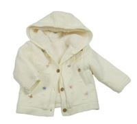 Smetanový zateplený propínací svetr s výšivkami a kapucí Nutmeg