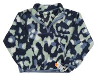 Nové - tmavomodro-zelená vzorovaná huňatá oversize mikina Dunnes 