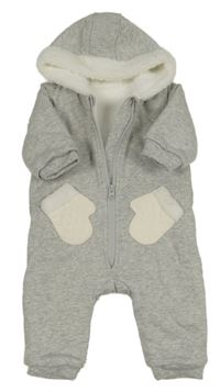 Sivá melírovaná tepláková zateplená kombinéza s kapucňou Mothercare