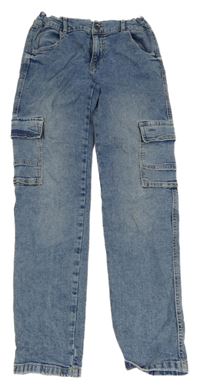 Modré melírované rifle s kapsami 