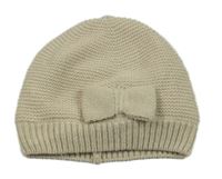 Zlatá pletená podšitá čepice s mašlí 