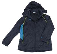 Tmavomodrá šušťáková jarná bunda s kapucňou jako