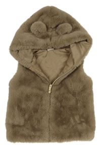 Hnedá kožušinová podšitá vesta s kapucňou H&M