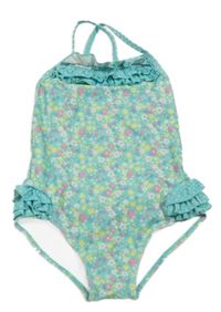 Světlemodré květované jednodílné plavky s volánky Topomini