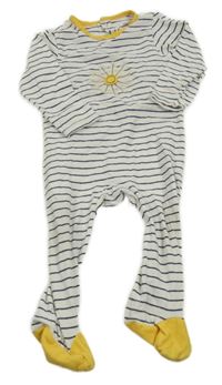 Bílo-tmavomodrý pruhovaný overal s květinou orchestra 