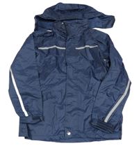 Tmavomodrá šušťáková nepromokavá bunda s kapucňou