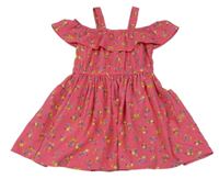 Ružové ľahké kvetované šaty s volánikom Next