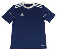 Tmavomodré sportovní funkční tričko s bílými pruhy a logem Adidas