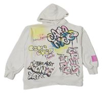 Bílo-barevná mikina s grafitty a kapucí Zara