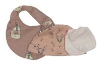 3 set - růžová čepice s Bambim + růžový žebrovaný bryndák s drinky + světlerůžové rukavice 