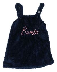 Tmavomodré chlpaté šaty s nápisem Bambi Primark
