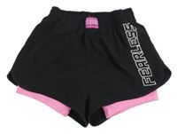 Černo-růžové sportovní kraťasy s nápisem Matalan