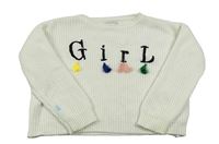 Biely žinylkový sveter s nápisom a strapcemi Primark