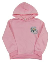 Svetloružová mikina s korytnačkou a nápismi a kapucňou Shein