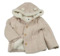 Světerůžový trblietavý svetrový zateplený kabát s kapucňou C&A