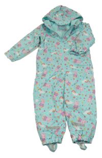 Světlemodrá šusťáková zateplená kombinéza s Peppou a kapucí 