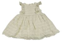 Béžovo-bielo-zlaté ľanové pruhované trblietavé šaty LC Waikiki