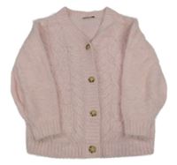 Světlerůžový chlupatý vzorovaný propínací svetr George