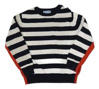 Tmavomodro-bielo-červený pruhovaný sveter Jacaidi