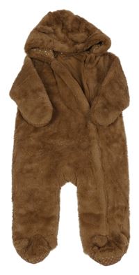 Hnědá kožešinová podšitá kombinéza s kapucí Primark