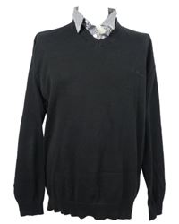 Pánský černý svetr s košilovým límečkem Pierre Cardin 