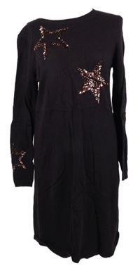 Dámské vínové svetrové šaty s hvězdami z flitrů 