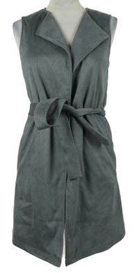 Dámský břidlicový semišový cardigán bez rukávů s opaskom Next