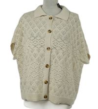 Nové - Dámska béžová ažurová prepínaci svetrová vesta s golierikom Dunnes