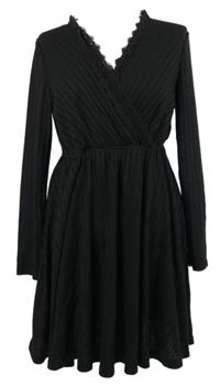 Dámské černé žebrované šaty s krajkou Shein 
