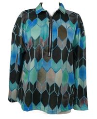 Dámske modro-zeleno-hnedé vzorované tričko s golierikom