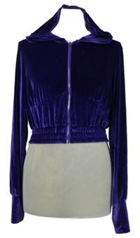 Dámská fialová sametová crop mikina s kapucí 