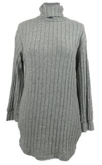 Dámské šedé žebrované úpletové dlouhé triko s rolákem Shein 