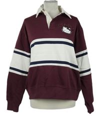 Pánska vínovo-biela pruhovaná mikina s Hello Kitty a golierikom Primark