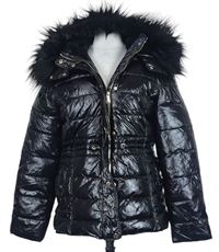 Dámska čierna šušťáková lesklá zimná bunda s kapucňou New Look