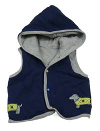 Tmavomodro-sivá lehce zateplená vesta s psíkom a kapucňou