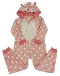 Světlerůžovo-bílá puntíkatá chlupatá kombinéza s kapucí- sob John Lewis