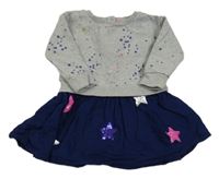 Šedo-tmavomodré teplákovo/plátěné šaty s hvězdičkami M&S