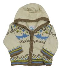 Béžový vzorovaný zateplený prepínaci sveter s kapucňou Topomini