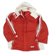 Červeno-bílá šusťáková zateplená bunda s kapucí C&A