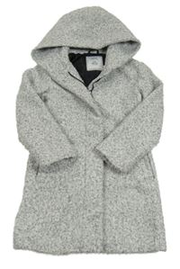 Bílo-šedý vlněný kabát s kapucí 