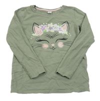 Khaki tričko s mačkou Dopodopo