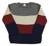 Šedo-smetanovo-vínovo-tmavomodrý svetr H&M